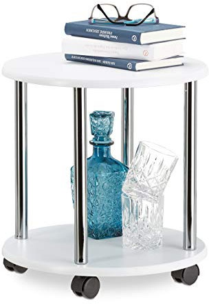 Relaxdays Tavolino da salotto legno carrello con ruote multiuso piccolo tavolo divano carrellino HLP 41,5x40x40cm bianco