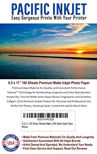 (8.5-x-11-inch) Professional Quality Acid-Free Bright White Matte Inkjet Artist Paper 100-Sheets 230gsm 12mil | A Fine Art Inkjet Coated Cardstock-like Paper For All Inkjet Brands