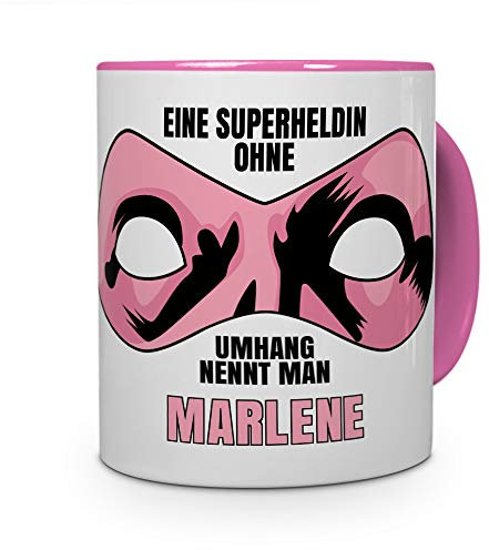 printplanet Tasse mit Namen Marlene - Motiv Superhelden ohne Umhang - Namenstasse, Kaffeebecher, Mug, Becher, Kaffeetasse - Farbe Rosa