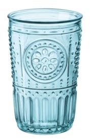 Bormioli Rocco Romantic Set Of 4 Tumbler Glasses, 11.5 Oz. Colored Crystal Glass, Light Blue, Made In Italy.