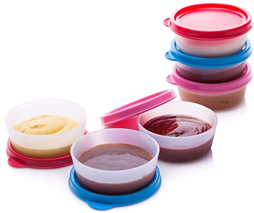 Small Food Containers With Lids – 6 Pack Of Mini Food Storage Pots Leak Proof Snack Pots Condiment Cups – Stackable Reusable BPA Free Plastic Dishwasher Safe – Portable Lunchbox Baby Food Portion Pots