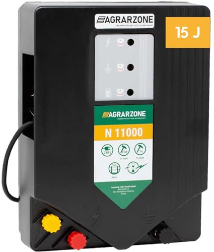 Agrarzone N11000 Weidezaungerät 230V, 15 Joule - Extra starkes Elektrozaun Gerät 10.200V - LED-Kontrolle - Hohe Hütesicherheit für Pferde, Rinder, Schafzaun, Weidezaun