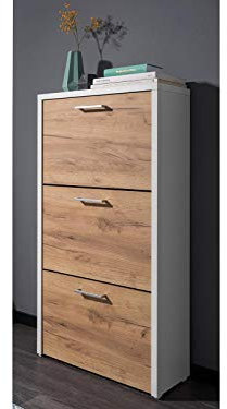 möbelando Schuhkipper Schuhaufbewahrung Schuhkommode Schuhständer Schuhschrank Filton I Weiß/Honig-Eiche