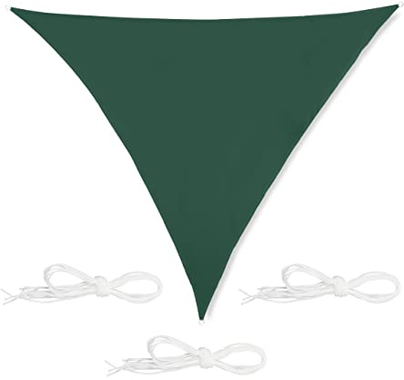Relaxdays Sonnensegel, 3x3x3 m, wasserabweisend, Polyester, dreieckiges Segeltuch mit Spannseilen, Garten & Balkon, grün