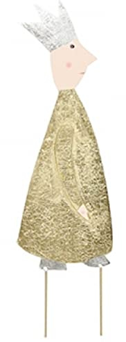 ETC stimmungsvoller Gartenstecker Blumenstecker Dekofigur König als Flache Silhouette aus Metall beidseitig Gold oder Silber mit Krone in verschiedenen Größen (Gold breit groß)