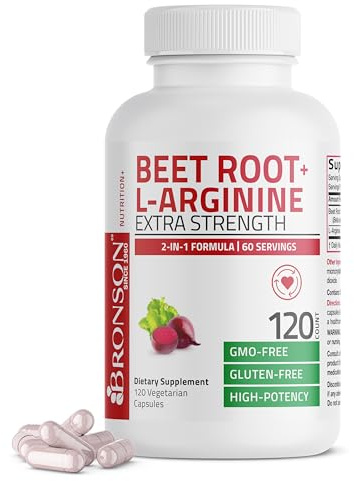 Bronson Beet Root + L-Arginine Nitric Oxide Production- Non-GMO, 120 Vegetarian Capsules