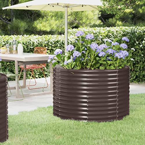 WIFESE Macetero de acero recubierto de polvo, 100 x 100 x 68 cm, maceta elevada, maceta grande, jardinera de metal, maceta grande para exteriores, maceta alta, maceta grande, color marrón