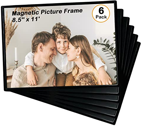 Mingting Magnetic Picture Frame, Holds 8.5x11 Inches Pictures, Reusable Black Magnet Fridge Photo Sleeves for Refrigerator, Locker,Office Cabinet (6Pcs,Black)