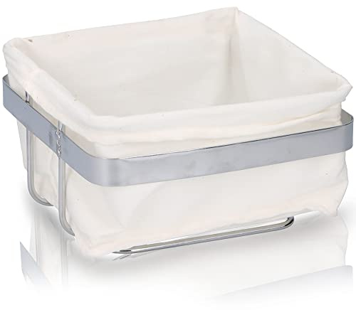 BAKAJI Cesto Portapane in Tessuto e Metallo, Cestino per Pane Quadrato, Centrotavola Dimensioni 20 x 20 x 11,5 cm Colore Bianco, Ideale per Cucina, Tavola, Lievitazione Pane, Design Minimal