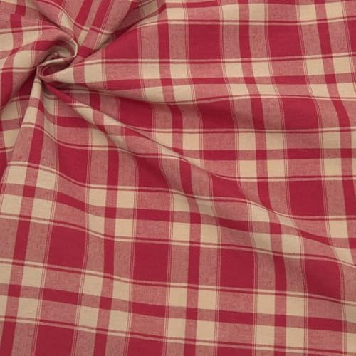 STOFFKONTOR Dekostoff Stoff bedruckt Landhaus Karo 15 - Meterware, Farbe Rot-Beige - zum Nähen von Tischwäsche, Kissen, Vorhängen, Dekoartikeln uvm.