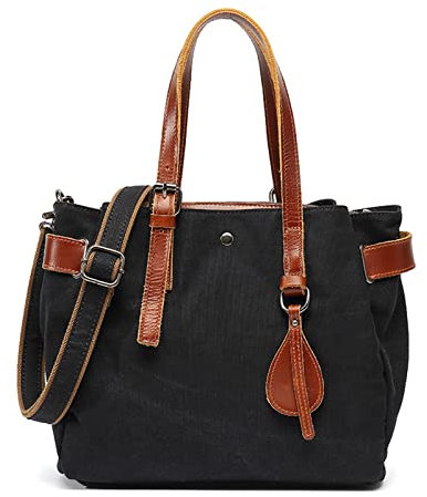 MXDVSN Damen Vintage Umhängetasche Canvas Handtaschen Bag Frauen Schultertasche Gepäck Lässige Satchel Travel Einkaufstaschen Multifunktionale Crossbody Tasche Black