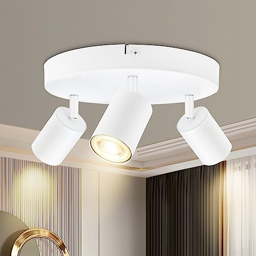 BOYIR Deckenstrahler LED Weiß Deckenstrahler 3 Flammig Schwenkbar | Modern Deckenleuchten Spots Deckenleuchte Drehbar 350° Deckenlampe GU10 für Küche, Schlafzimmer, Ohne Leuchtmittel