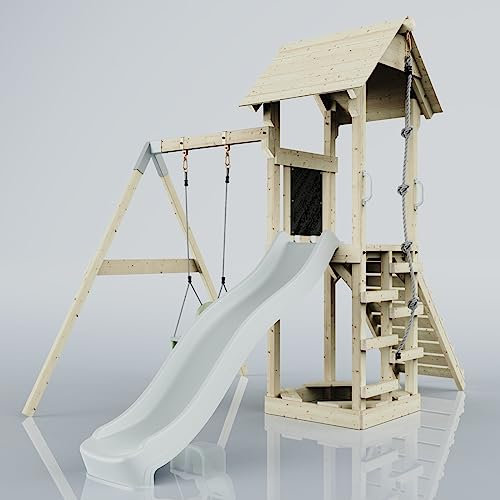PolarPlay Tower Kids Wooden Climbing Frame - Swing Helka Mist