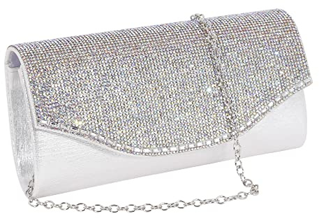 Naimo Bolso de mujer con pedrería Bolso de noche Bolso de hombro Crossbody Bolsa de cadena Bolso de hombro para fiestas Banquetes, plateado, Elegante