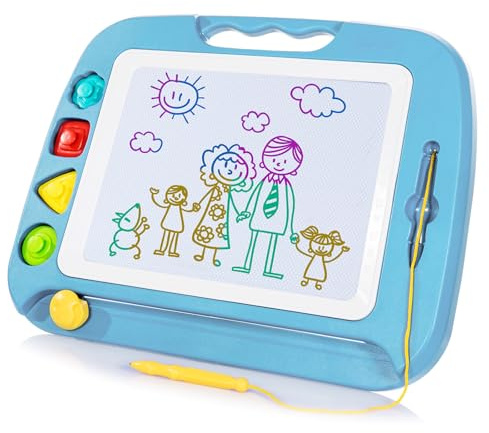 SGILE Große Magnetische Maltafel Zaubertafel Kinder, Magnet Magnettafel mit 4 Stempeln, Kreatives Spielzeug ab 2 Jahren, Geschenk für Jungen & Mädchen 1 2 3 4 Jahre, 42 x 32 cm, Hellblau