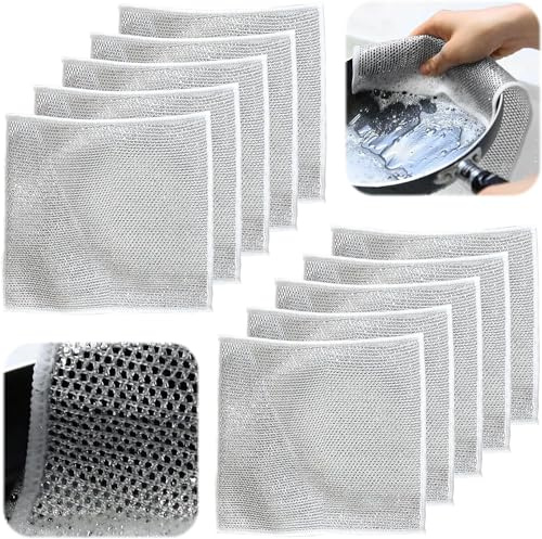 CKCSHI 10PCS Multipurpose Wire Dishwashing Rags, Reusable Kitchen Wire Dish Towels, Dish Cloths, Lint Free Duster Cloth, Multifunctional Wire Dishcloth for Kitchen Non-Scratch Wire Dishcloth
