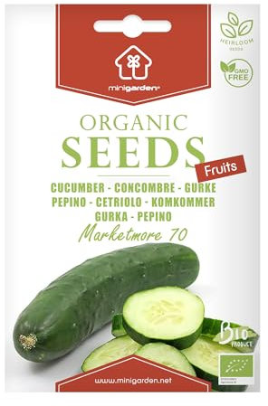 Concombre Marketmore 70, Graines certifiées biologiques prêt à Pousser Minigarden, 100% Naturelles sans Propagateurs Chimiques ni Génie Génétique, inclut entre 20 et 30 graines