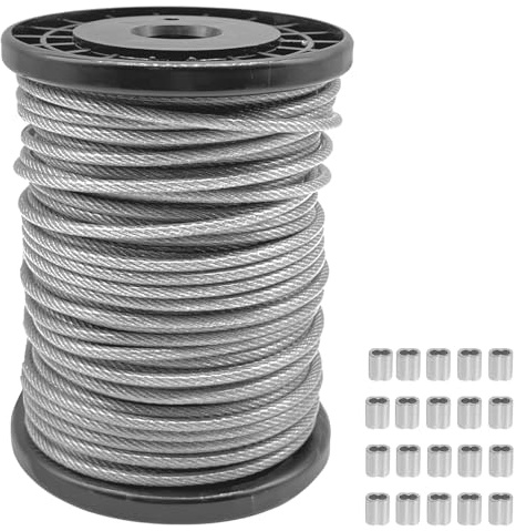 3.5mm Stainless Steel Wire Rope 304 Steel Wire Plastic Coated 720kg Breaking Load stainless cable For Outdoor String Lamp Light Suspension, Balustrade, Climbing Plants
