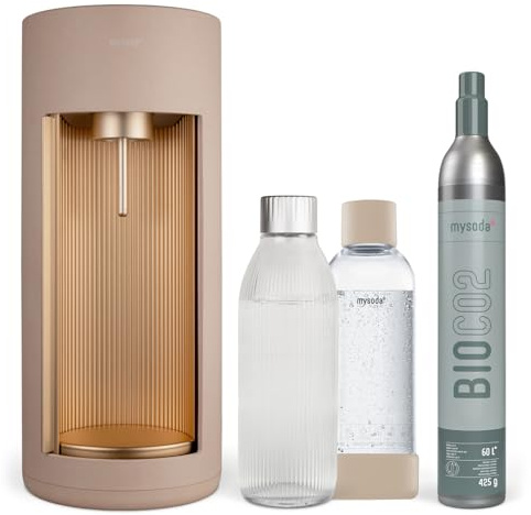 Mysoda Glassy - Machine à eau pétillante avec 1 bouteille en verre en un cylindre de CO2 - Latte (Beige)