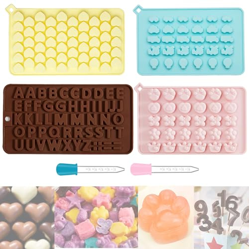BSITSSS Stampi in silicone per Caramelle, 4PCS Stampi per Orsetti Gommosi, Stampini Orsetti Gommosi on 2 contagocce per Caramelle,Gelatina,Biscotti,Cioccolato