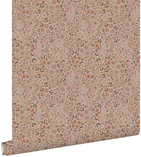 papier peint fleurs rose terracotta 53 cm x 10.05 m - ESTAhome