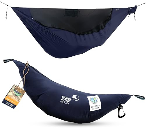 Lightest PRO-Hängematte - Ultraleicht (590 g), Kompakt (325 cm x 140 cm) - inkl. Insektenschutz & integrierter Ridgeline - variierbare Länge (bis zu 3,1 m), Aufbewahrungssystem (Marineblau)