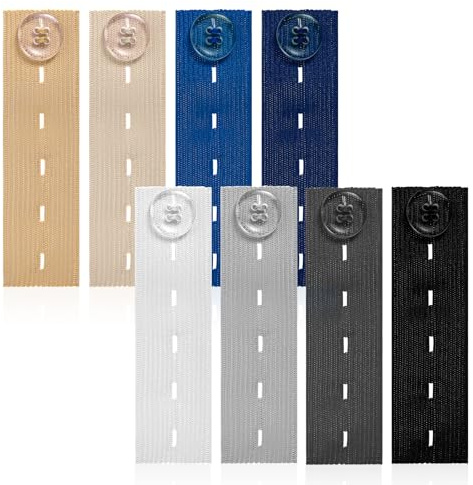 Jeffdad 8pcs Elastic Waist Extenders, Adjustable Elastic Button Extender Waist Extenders Waistband for Jeans Pants Button Extender Women and Men Jeans Dress (8 Colors)