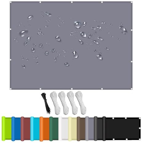 Stoff für Sonnensegel,Balkonverkleidung mit Seil,Wasserdicht markisenstoff,Quadrat PES Polyester Sonnenschutzfür Gartenanlagen, Camping und Freizeit Hellgrau 1.4x2m