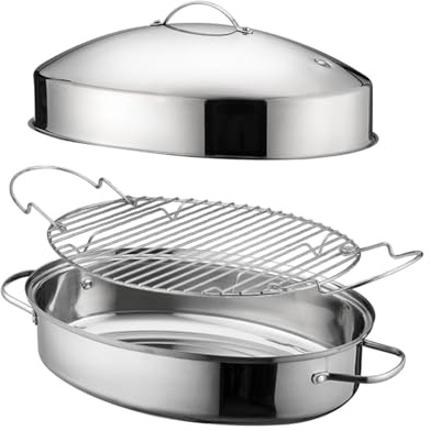 Sharplace Fischpochierer, Bräter, 16 Zoll, mit Deckel, tragbar, bequemer Griff, Mehrzweck-Backblech, ovales Kochgeschirr, Meeresfrüchte, Eier, a