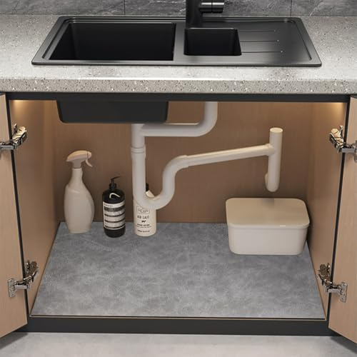 Z·Bling Tapis sous l'évier 40x50cm, Tapis imperméable et absorbant pour Placard de Cuisine, Protection contre les fuites et déversements (Gris)