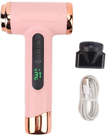 Hårtork, 15600mAh Bärbar Hårfön, USB-laddningsbar, Resehårtork med Koncentrator, Turbo Heat och Cold -funktioner, 200W Kall Varm Vind, för Snabb Torkning Som Salong (Powdered)