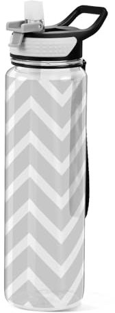 Mnsruu Transparente Sport-Wasserflasche mit Strohhalm, auslaufsichere Trinkflasche, Retro-Stil, weiß, gestreift, geometrische Fahrradflaschen für Sport, Büro, Schule, BPA-freier Tritan-Kunststoff, 1
