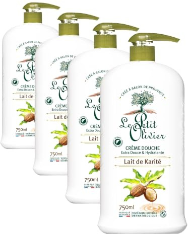 LE PETIT OLIVIER - Crème Douche Extra Douce & Hydratante - Lait De Karité - Pour Toute La Famille - PH Neutre Pour La Peau - Sans Savon, Sans Colorant - Fabriqué En France - 750 ml (Lot de 4)