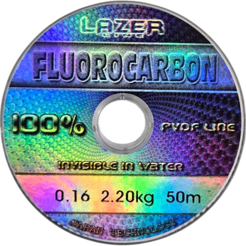 LAZER LINE Fluorocarbon Angelschnur 50m Dia 0,16mm Test 2,2kg - Transparent | Vorfachschnur für Hecht Zander Barsch Forelle Karpfen - Fluorocarbon Vorfach - Raubfish Angeln Schnur – Flourocarbonschnur
