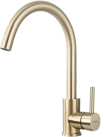 ONECE Gold matt Küchenarmatur mit 360° drehbar, Hochdruck Wasserhahn Küche | Spültischarmatur aus Edelstahl | Einhebelmischer Küchenwasserhahn mit Abnehmbare Wasserauslassdüse