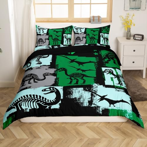 Feelyou Dinosour Bedding Set Twin Size 3D Dino Print Comforter Cover Set for Boys Girls Teens Jungle Dino Duvet Cover Wild Animal Bedspread Cover Room Decor Green Quilt Cover,No Comforter