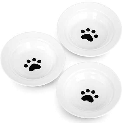 3er-Set Keramik-Katzennäpfe – Flache, breite Futter- und Wassernäpfe, Futternapf Katze Keramik, Katzenfressnapf, Anti-Whisker Fatigue Design, Strohhutschale für Kätzchen, Katzen & Kleintiere