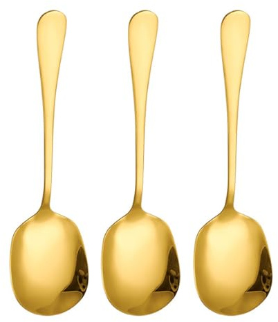 Pixaro 3PCS Gold Serving Spoons, Stainless Steel, Large, Soup, Banquet