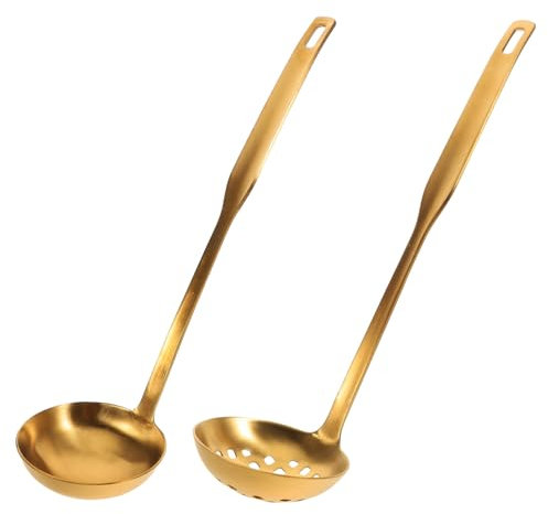 HEMOTON 2 Pezzi Mestolo Per Zuppa in Acciaio Resistente Cucchiaio Da Cucina Per Schiumare e Servire Utensile Manico
