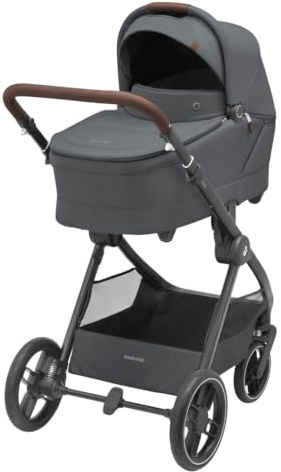 Maxi-Cosi Oxford Plus Baby Kinderwagen, 2-in-1 Set, mit Babywanne, 0–4 Jahre, 0–22 kg, kompakt zusammenklappbar, Sanfte Federung, 3 Liegepositionen, 10 kg großen Aufbewahrungskorb, Twillic Graphite