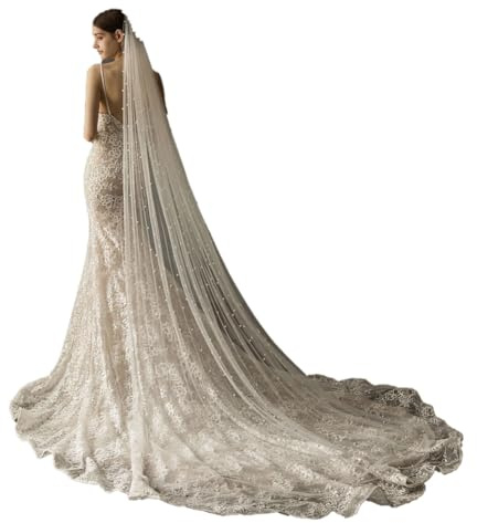Hrlace Brautschleier Hochzeit Schleier 3m Lange Tüll für die Braut Lange-Einlagiger Braut-Schleier Hochzeitsschleier Weicher-Tüll Tropfenschleier Hochzeits Haarschmuck Softtüll