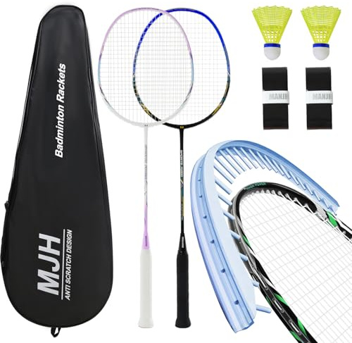 MANJHONG Badminton Set mit 2 Graphit Schläger - Kratzfestes Design - Federball Set für Erwachsene Incl. Federbälle, Griffbänder & Schlägertasche