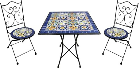 AXI Camilla, Conjunto de Bistro de Mosaico de 3 Piezas, Azul mediterraneo | con Mesa y 2 sillas.