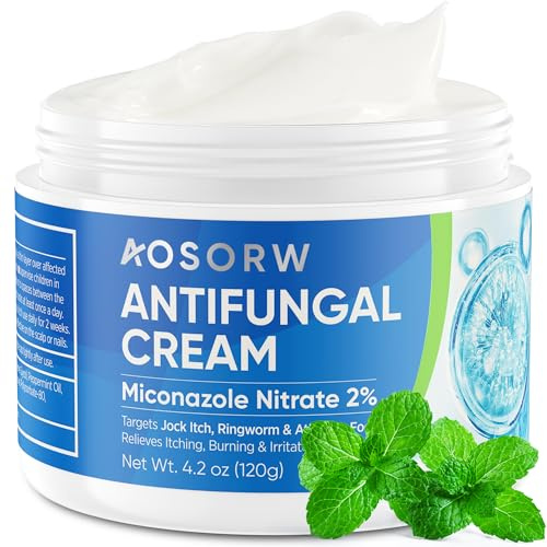 AOSORW Antifungal Cream for Jock Itch - Miconazole Anti Fungal Cream for Itchy Skin Relief Extra Strength - Ringworm Treatment for Humans - Athlete's Foot Treatment - 4.2 oz (120g)