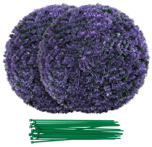 COSTWAY Juego de 2 Bolas de Topiario de Buxus Artificial de 38 CM, Bolas Decorativas de Lavanda Falsas, Esferas de Topiario para Interior y Exterior, Decoración para Patio Jardín Balcón Hogar Bodas