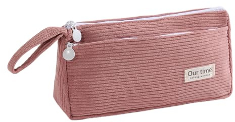 XFSRG Federmäppchen aus Cord Stoff für Mädchen und Teenager als stylische Stiftetasche oder Federtasche im Praktischen Design ideal für Schule und Alltag mit ausreichend Stauraum (Rosa)
