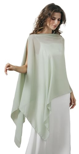 BEAUTELICATE Scialle Elegante Donna Poncho Coprispalle Chiffon Stola Cape Estivo per Sposa Damigella Cerimonia Matrimonio Abito, Verde Salvia