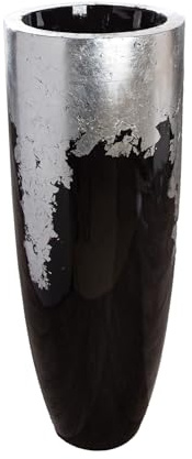 GILDE Cache-Pot XXL cône en Fibre de Verre - Noir/argenté - Brillant - Hauteur 100 cm x Ø 38 cm
