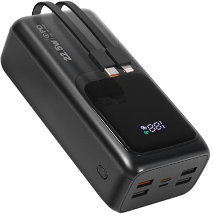 Outdoor Camping Kapazität großer PowerBank 60000mAh 22.5W Power Bank PD 3.0 USB C Schnellladefunktion Externe Akku, Integrierte Kabel & LED Notleuchte, kompatibel mit iPhone, Tablets, iPad usw
