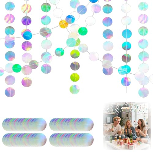 Papier Girlande Bunt, 5 Stück 4m Runde Papier Girlande Glitzer Kreis Banner für Girlanden Geburtstag Kindergeburtstag Deko Brautdusche Valentinstag Geburtstag Party Deko